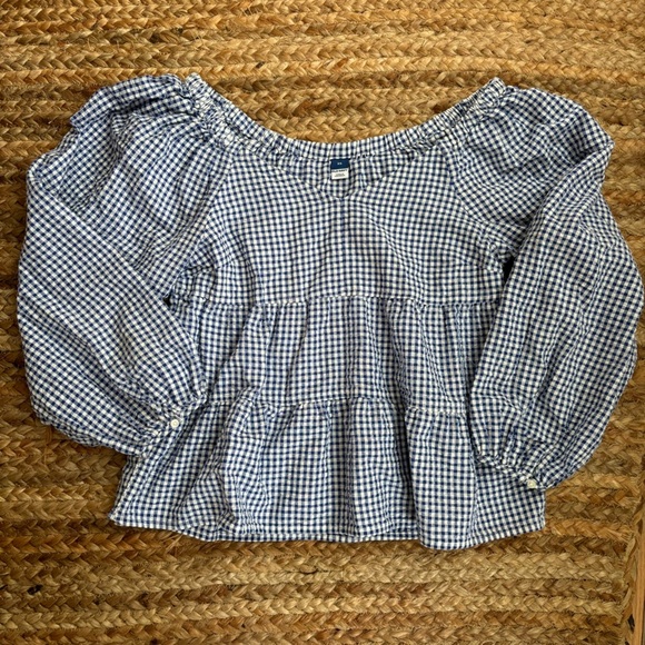 Old Navy Tops - Old Navy XS Blue & White Gingham Puff Sleeve Blouse
